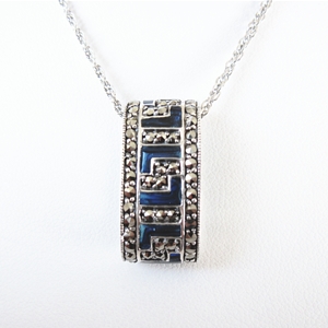 Blue Enamel Greek Key with Marcasite Slide